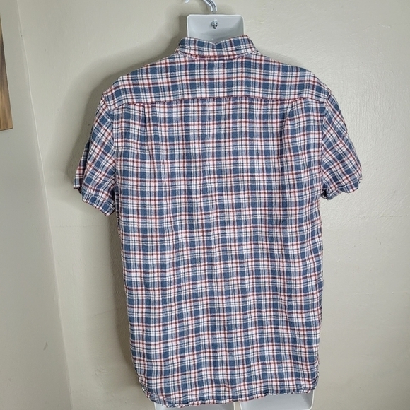 J.Crew Short Sleeve Délavé Irish Linen Shirt Morton Plaid Men's Large - Picture 2 of 9